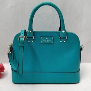 Kate Spade Teal Leather Double Handles Zipper Closure Satchel Bag